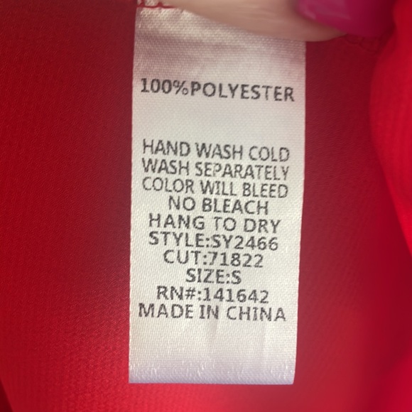 She +Sky Red Drop Shoulder Satin Dress, Small - Picture 9 of 13